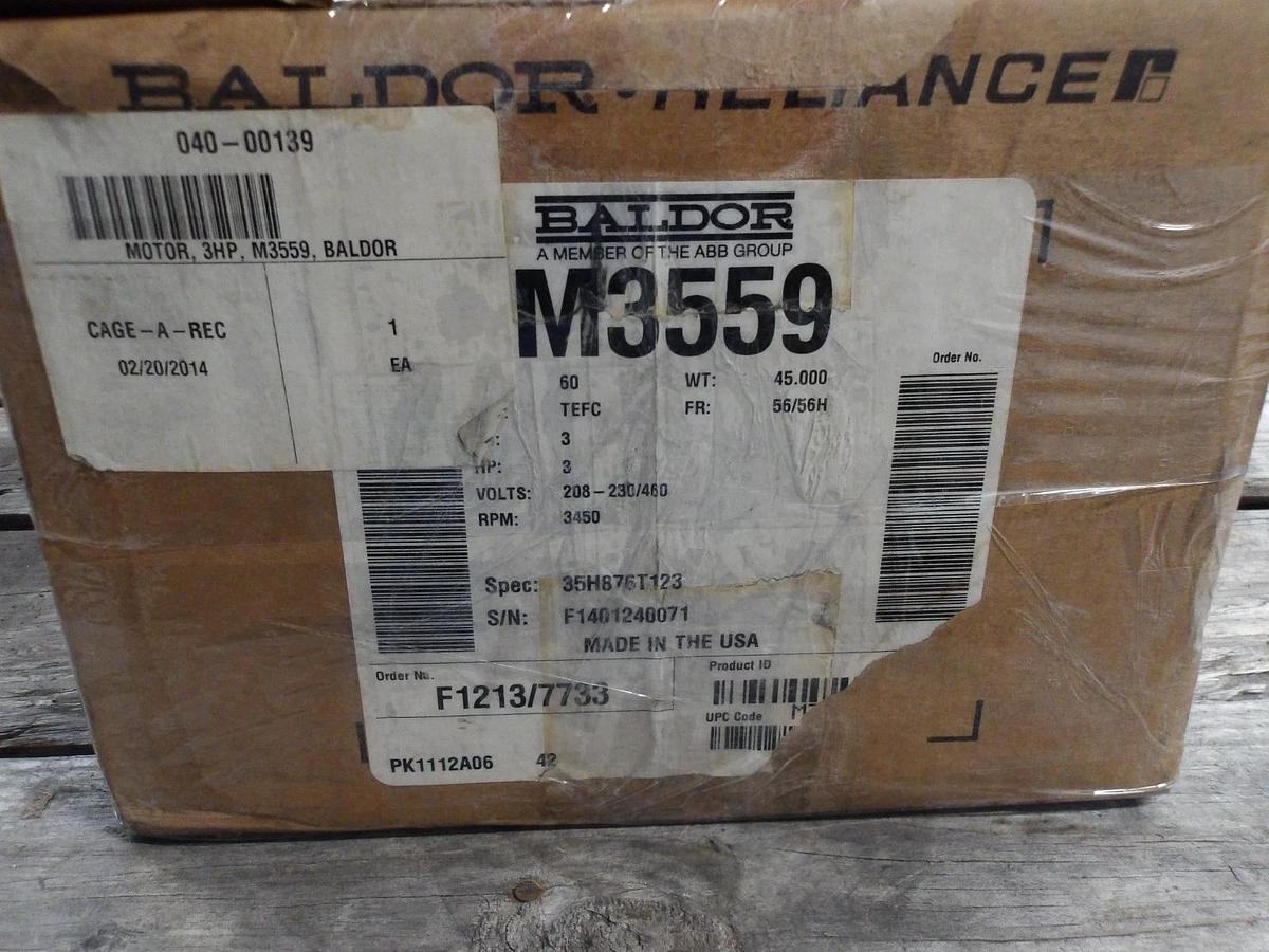 BALDOR RELIANCE 3 HP MOTOR, 3450 RPM, 56/56H FR, 208-230/460 V, #69221G NIB