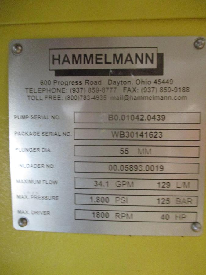 HAMMELMANN 40 HP HIGH PRESSURE PISTON PUMP