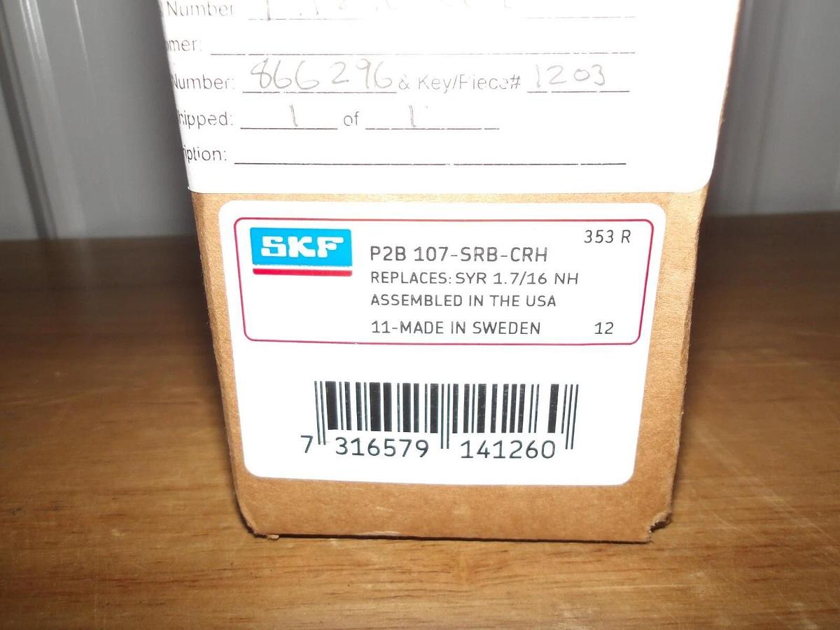 SKF 1-3/8" PILLOW BLOCK BEARING P2B-107-SRB-CRN, #1241010G NIB