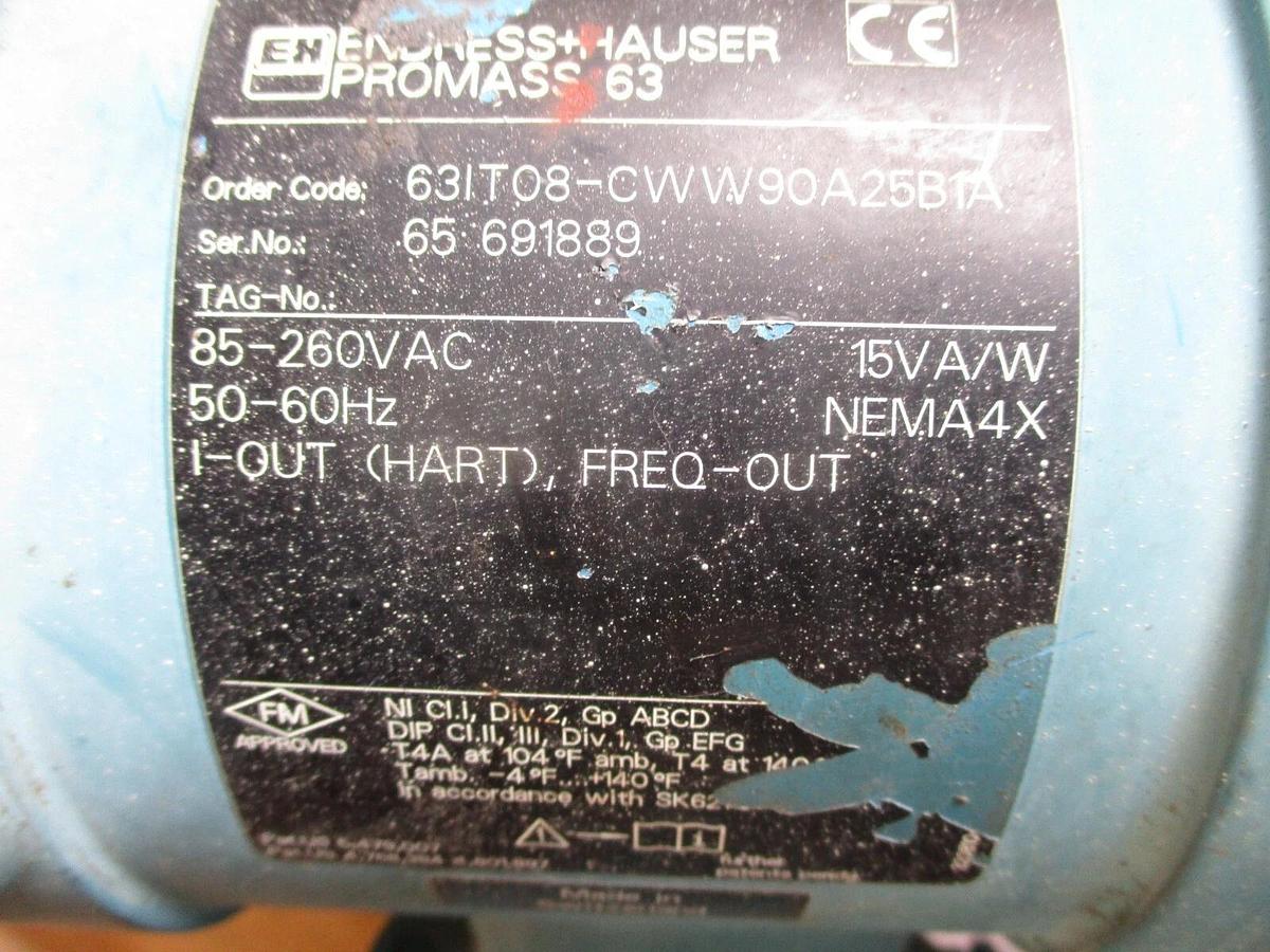 Used ENDRESS & HAUSER 63IT08 PROMASS I FLOWMETER, #418835J PARTS ONLY