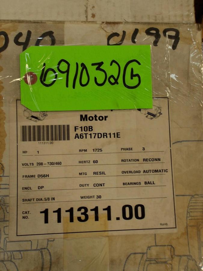 LEESON 1 HP MOTOR, 208-230 V, 1725 RPM, FR D56H, #691032G NIB