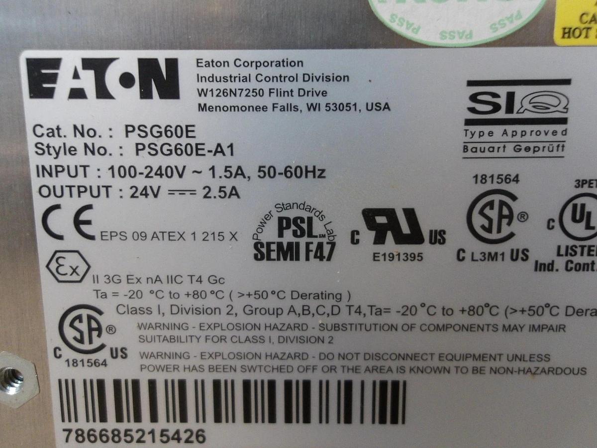 Used EATON PSG60E POWER SUPPLY, 24 V, #629 USED