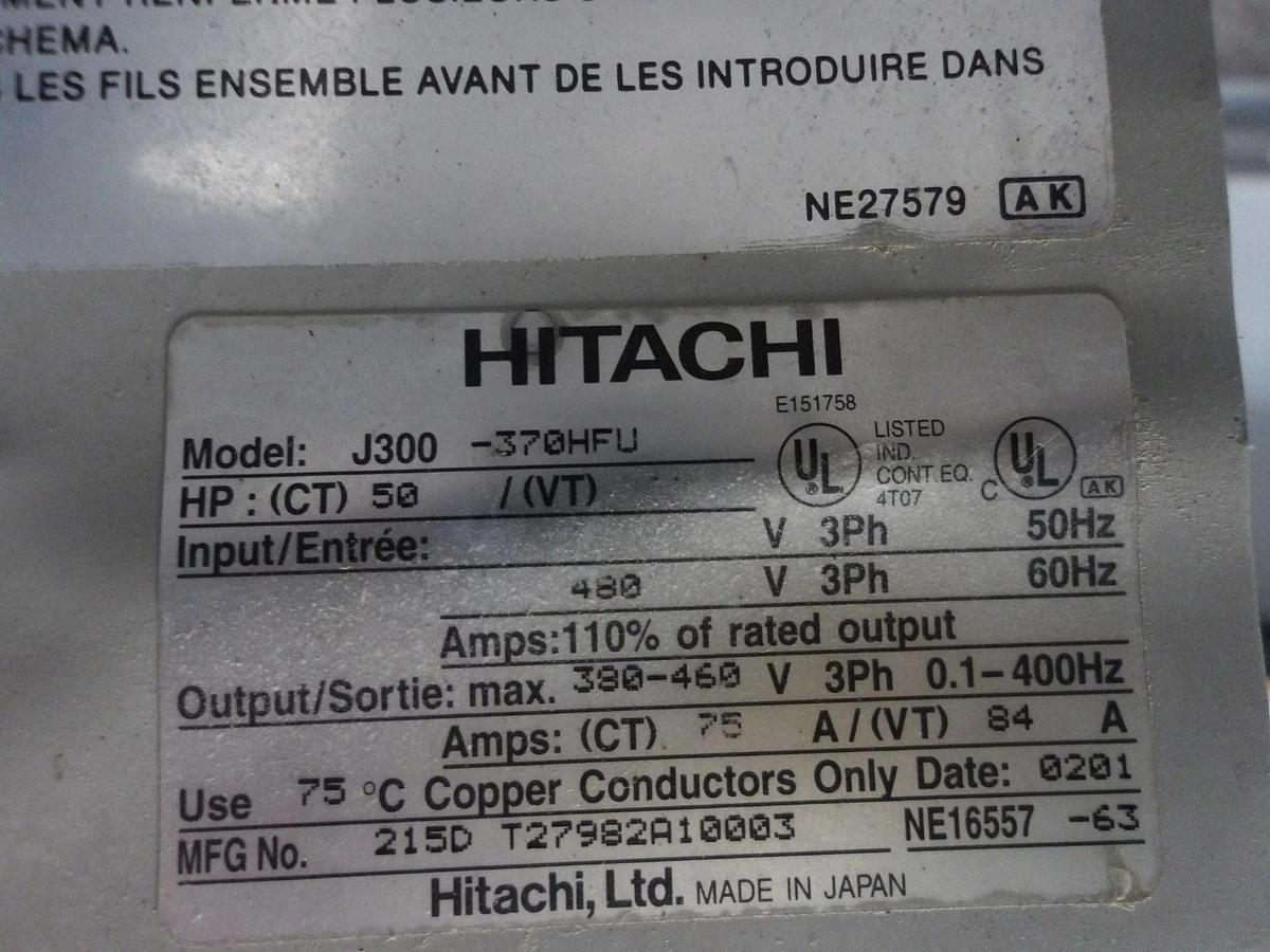 Used HITACHI J300 IGBT INVERTER, 50 HP, 480 V, #728300G PARTS ONLY