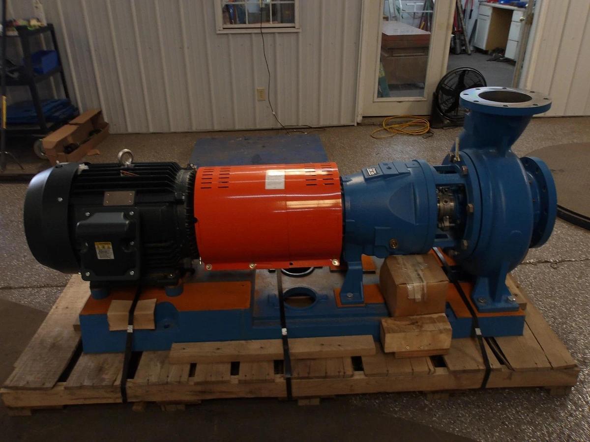 Used GOULDS (SUMMIT)3175M 8X10-14 STAINLESS PUMP W/ 50 HP MOTOR ON BASE, #420211G NEW