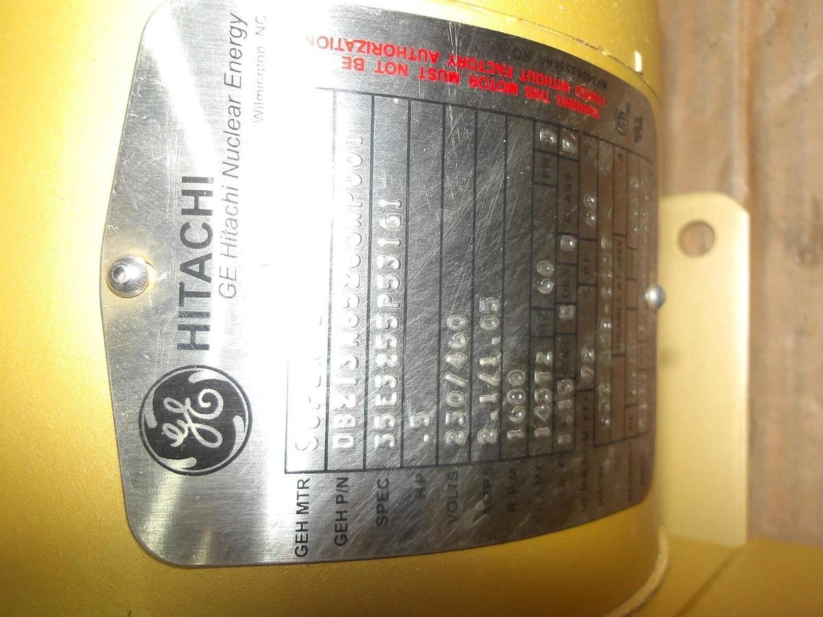 Used HITACHI GE .5 HP MOTOR, FR 143TZ, 1680 RPM, 230/460 V, #11141130G NEW