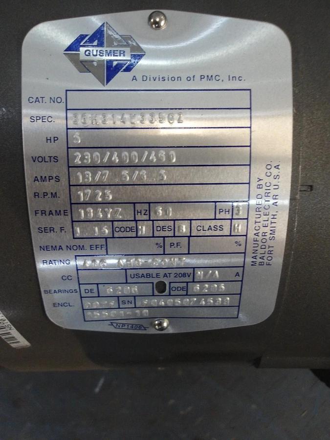Used GUSMER BALDOR 5 HP MOTOR, FR 184YZ, 1425 RPM, 220-230-440 V, #725853G NEW