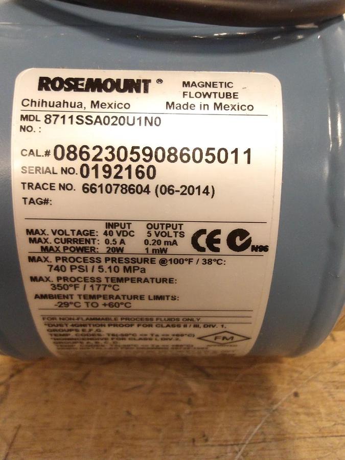 ROSEMOUNT 8711 MAGNETIC FLOW TUBE 2" LINED, #829134G NIB