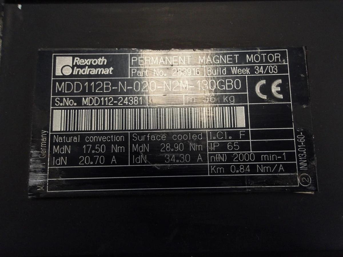 Used REXROTH INDRAMAT MDD112B-N-020-N2M-130GB0 PERMANENT MAGNET MOTOR, #6161131G USED