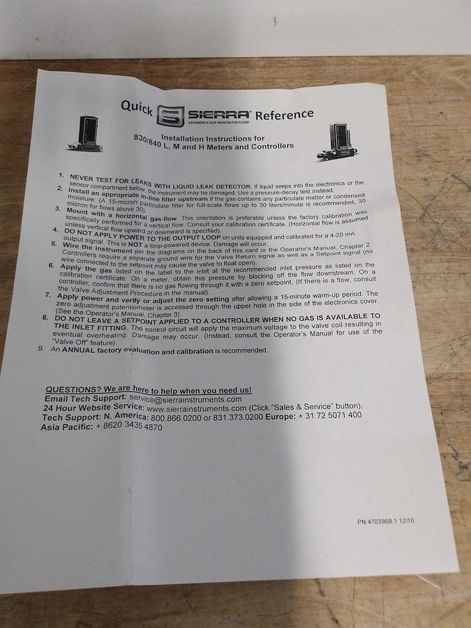 SIERRA 830M-3-OVI-D-V1 SIDETRAK 800 MASS FLOW CONTROLLER, #515932G NIB