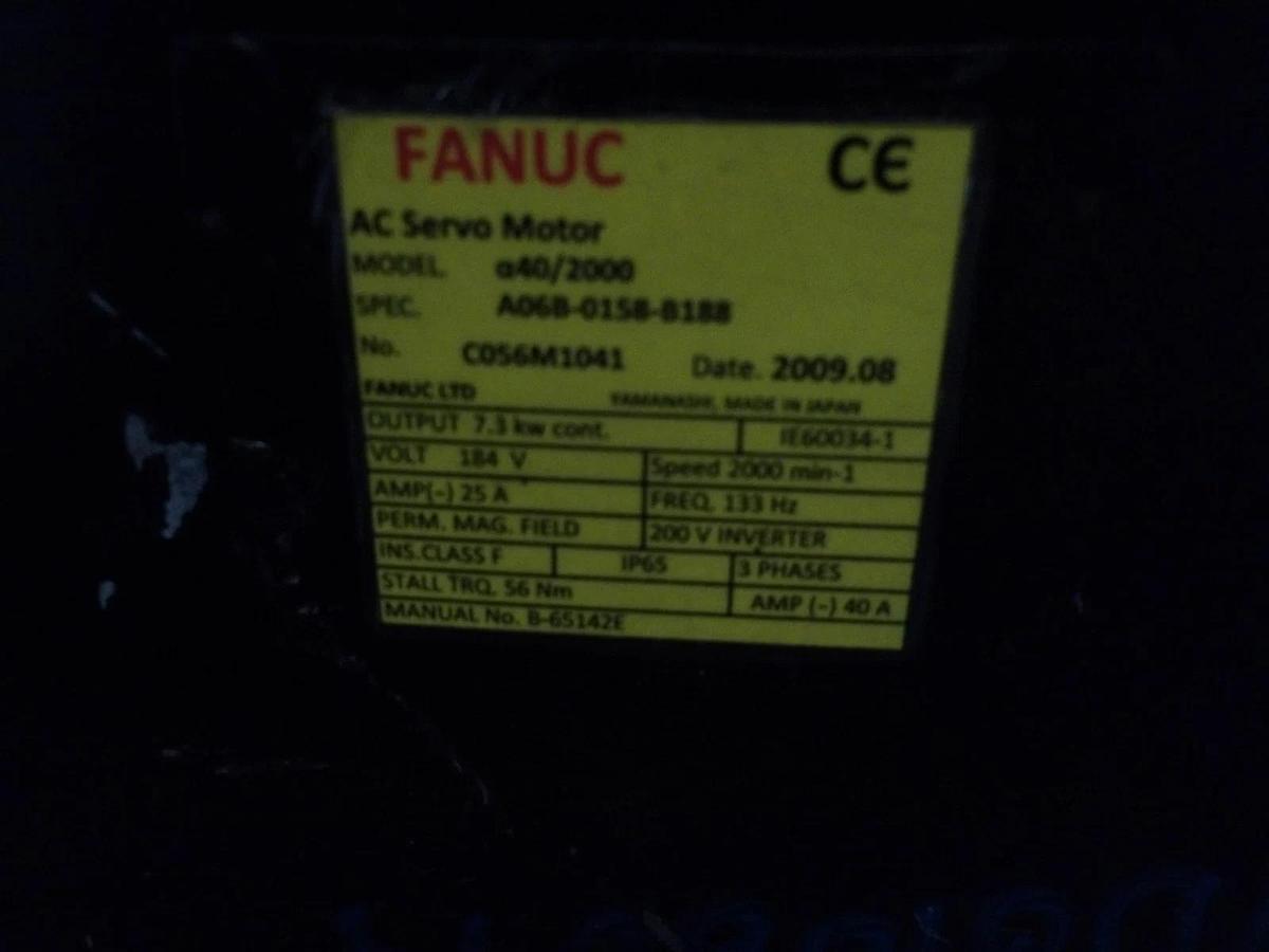 Used FANUC A06B-0158-B188 AC SERVO MOTOR, 2000 RPM, #6171040G REMANUFACTURED