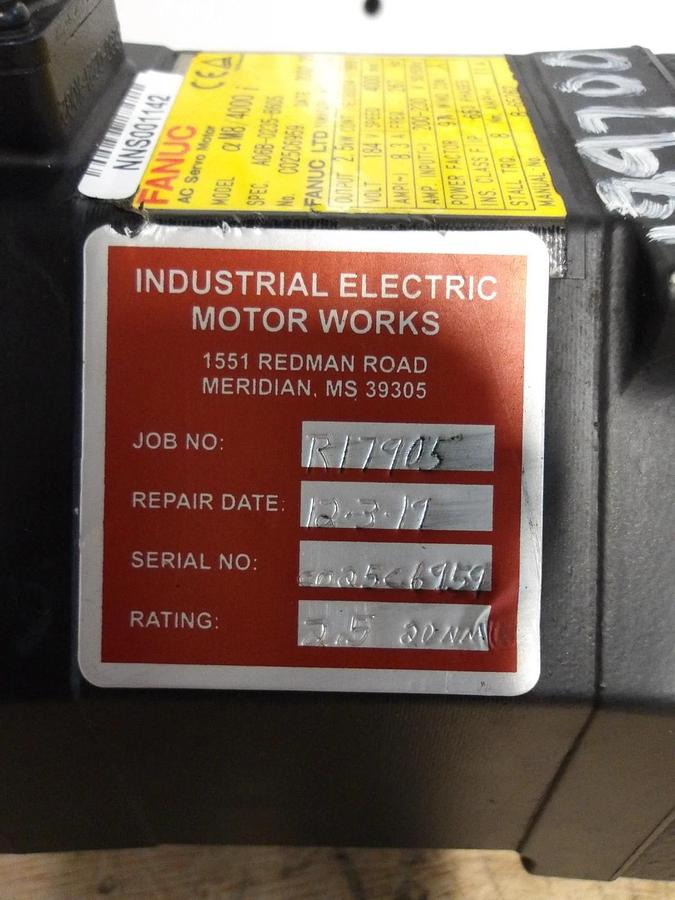 Used FANUC A06B-0235-B605 AC SERVO MOTOR, 4000 RPM, #616325G REMANUFACTURED