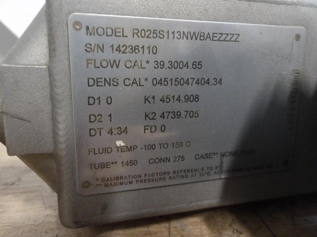 Used MICROMOTION R025S113NWBAEZZZZ MASS FLOW SENSOR, #8221121G USED