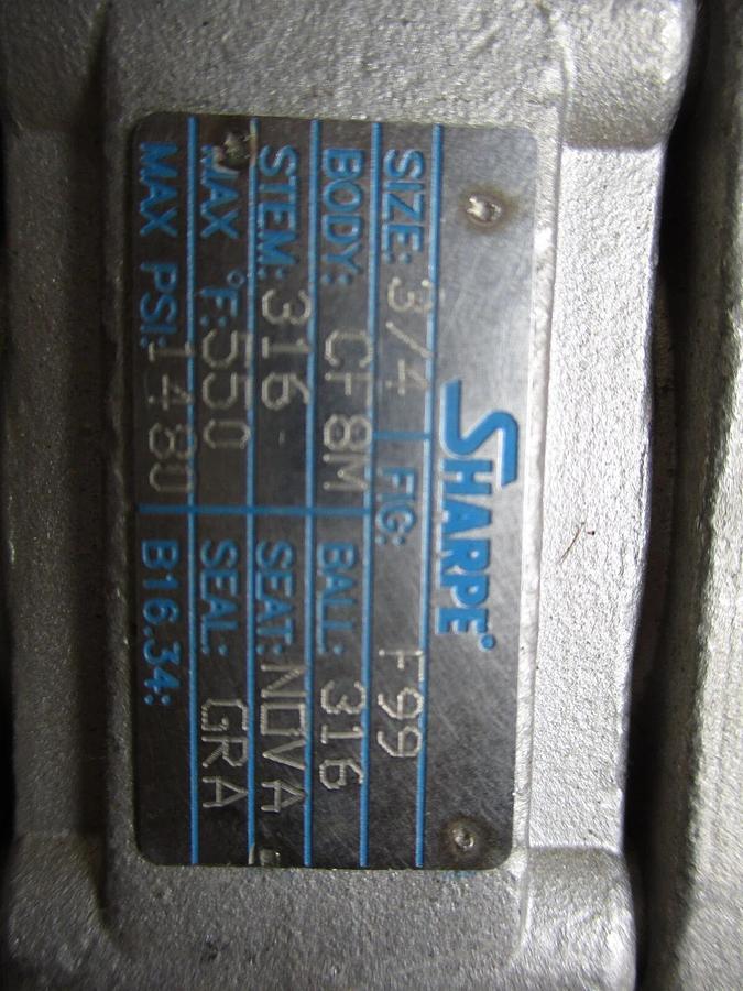 Used SHARPE 3/4" STAINLESS BALL VALVE(SOCKET WELD), #4161105J NEW