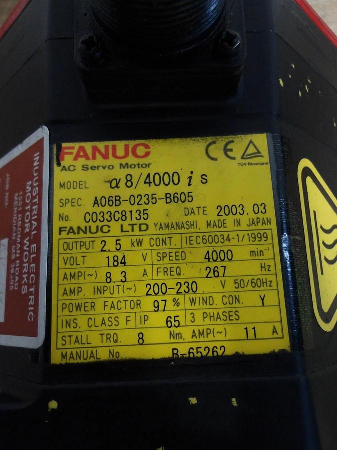 Used FANUC A06B-0235-B605 AC SERVO MOTOR, 4000 RPM, #6171016G REMANUFACTURED