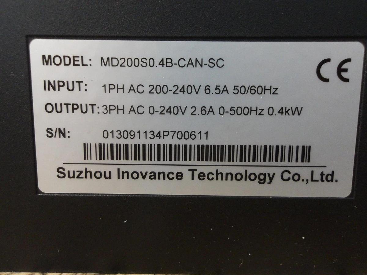 Used INOVANCE MD200S0.4B-CAN-SC AC MOTOR CONTROLLER, #3328G USED