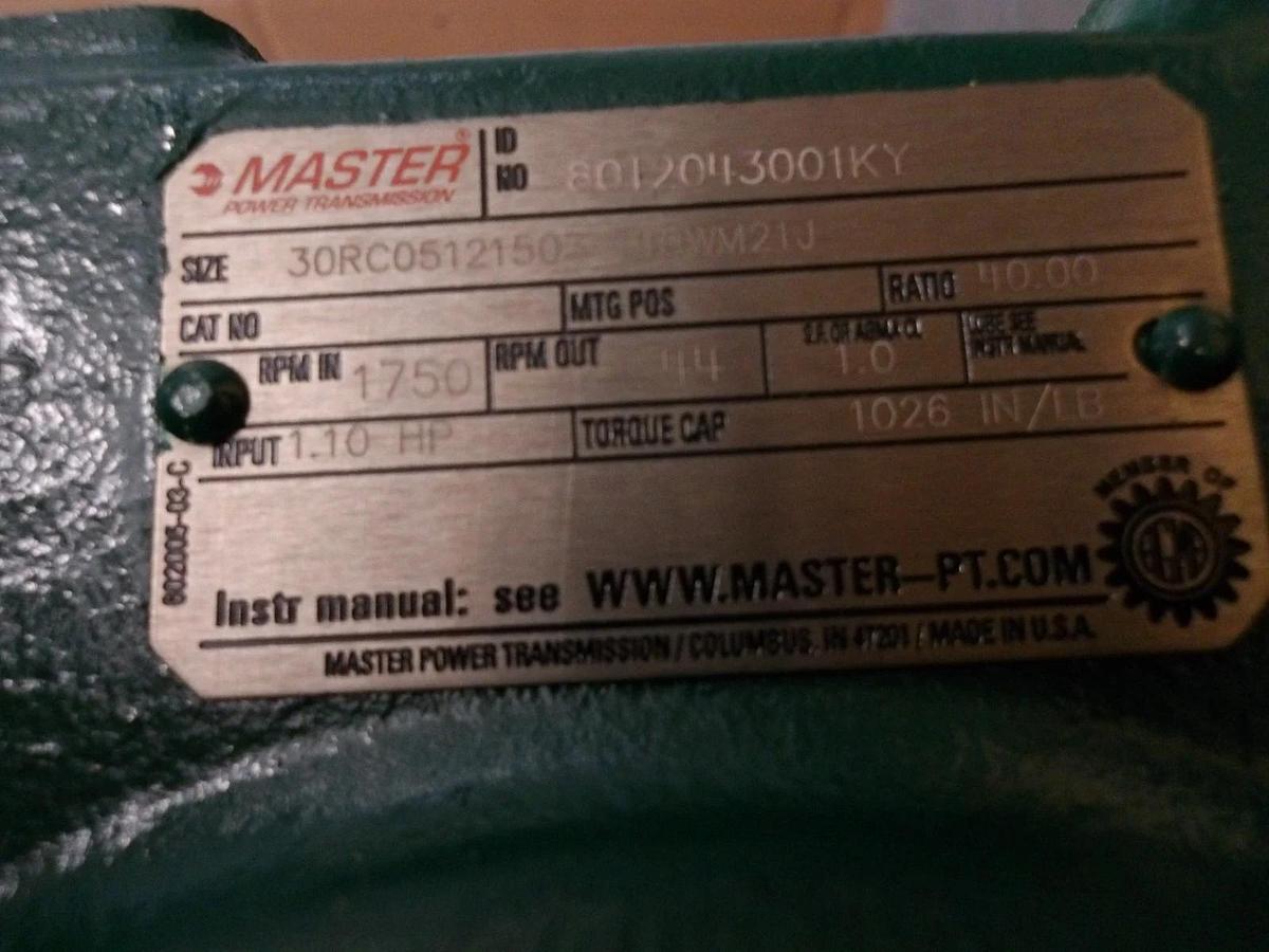 MASTER 30RC0512503 POWER SPEED REDUCER, RATIO 40.00:1, #77251G NIB