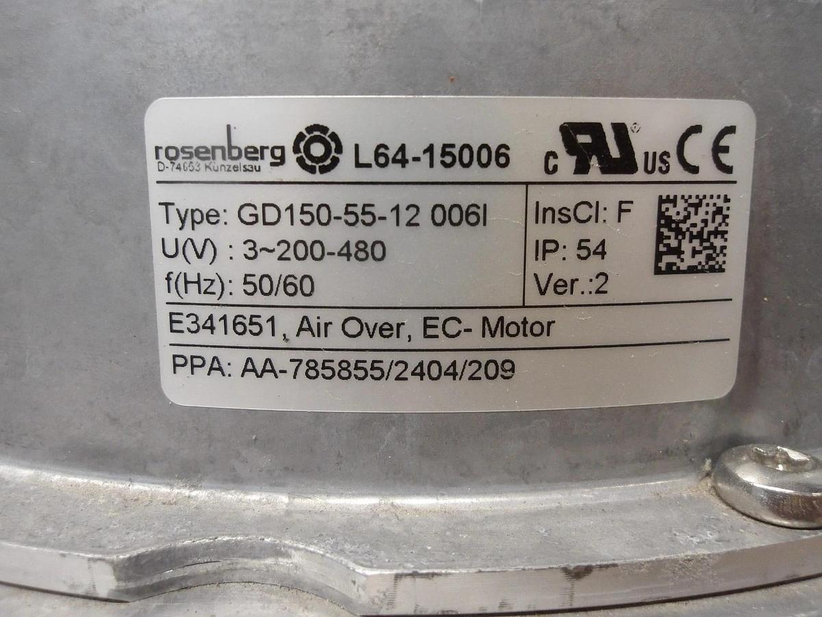 Used ROSENBERG GD150-55-12-0061 FAN MOTOR 200-480 V, #71848G USED