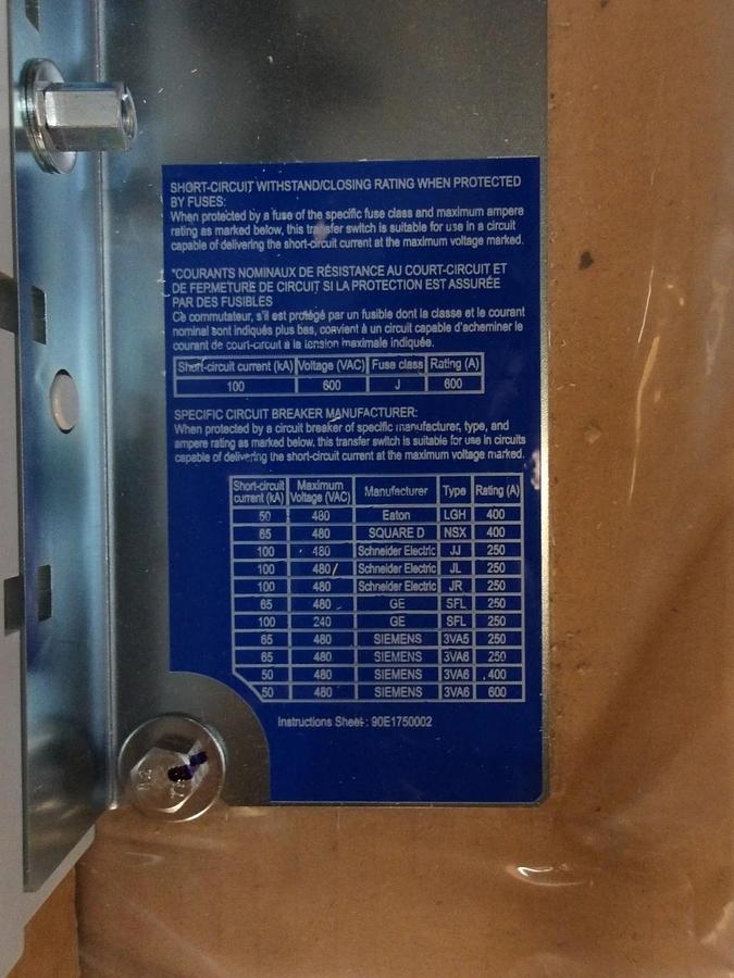 RUSSELECTRIC RTSCD TRANSFER SWITC R6A04040, 400 AMP, #1221015G NIB