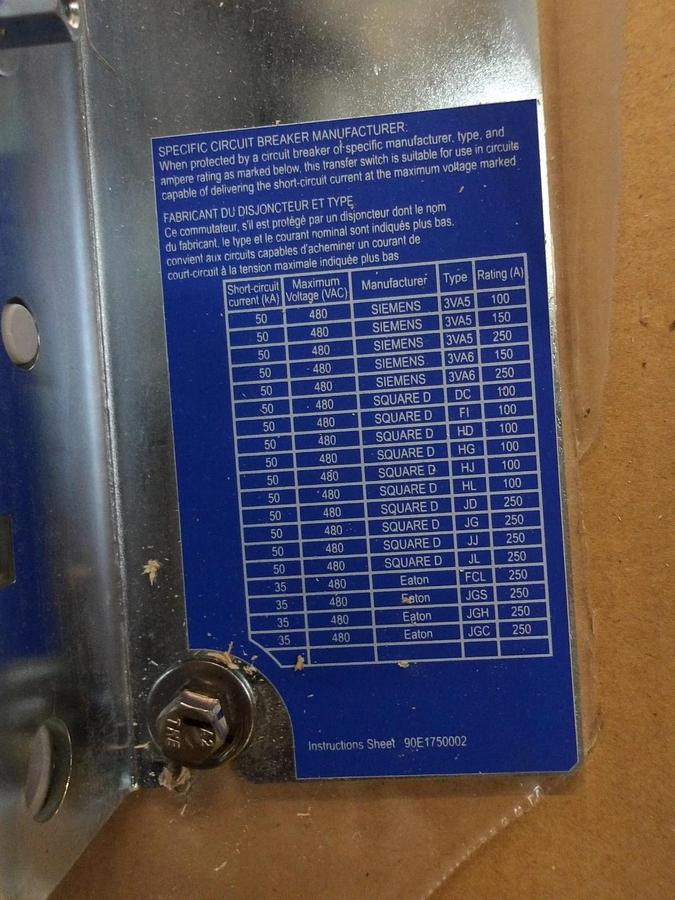 Used RUSSELECTRIC RTSCD AUTOMATIC TRANSFER SWITCH 200 AMP, #122116G NEW