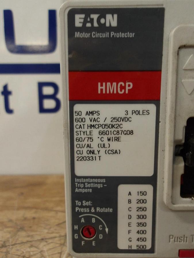Used EATON 50 AMP BREAKER, 600VAC/250VDC, #6291053G USED