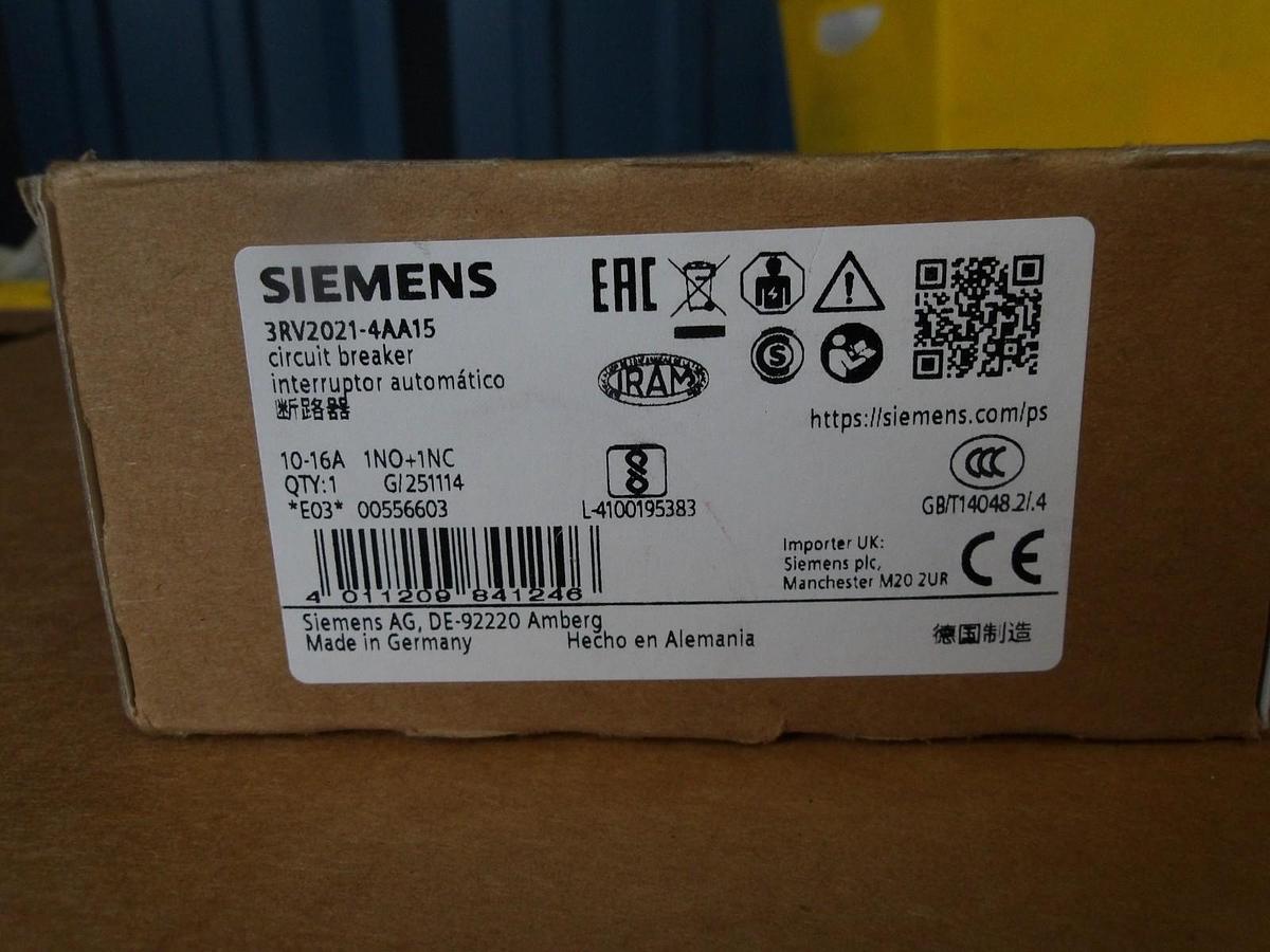 SIEMENS 3RV2021-4AA15 CIRCUIT BREAKER 10/16 AMP, #7131034G NIB