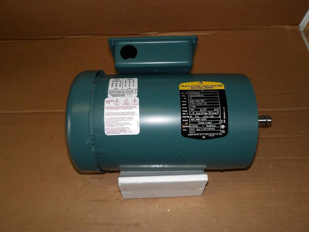 Used BALDOR RELIANCE .5 HP MOTOR, FR 56C, 1740 RPM, 208-230/460 V, #1016815G NEW