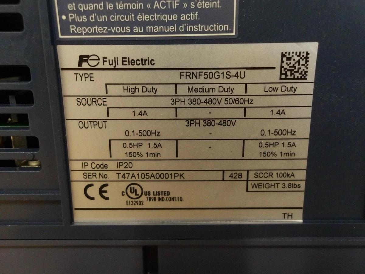 Used FUJI FRNF50G1S-4U FRENIC-MEGA MOTOR CONTROLLER 0.5 HP, #2241035G NEW