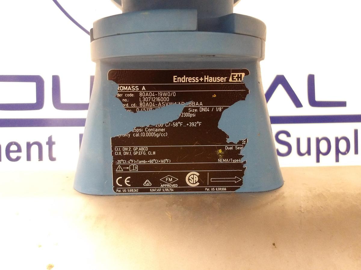 Used ENDRESS HAUSER 1/2" MASS FLOW TUBE 80A04-19W0/0