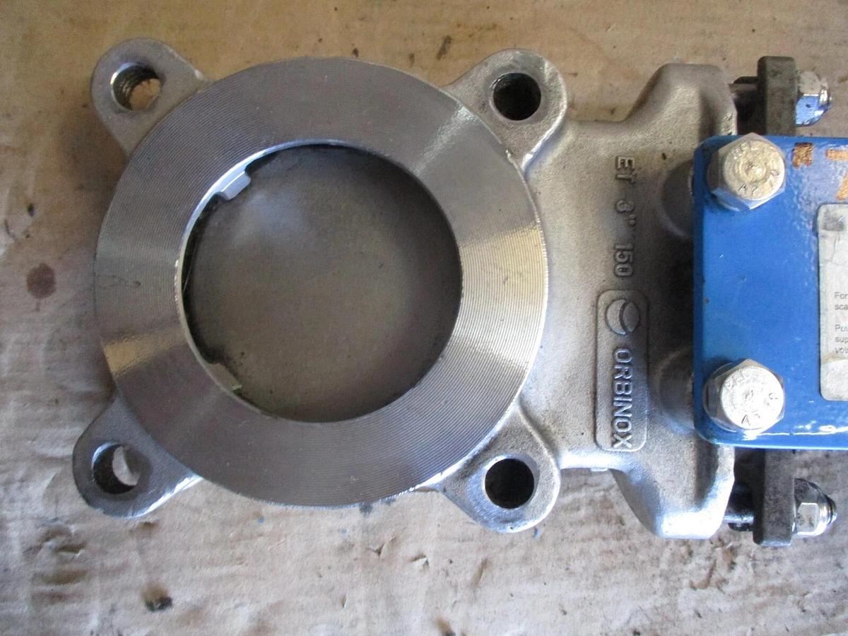 Used ORBINOX 3" STAINLESS KNIFE GATE VALVE 20-3636RI, #75855J USED