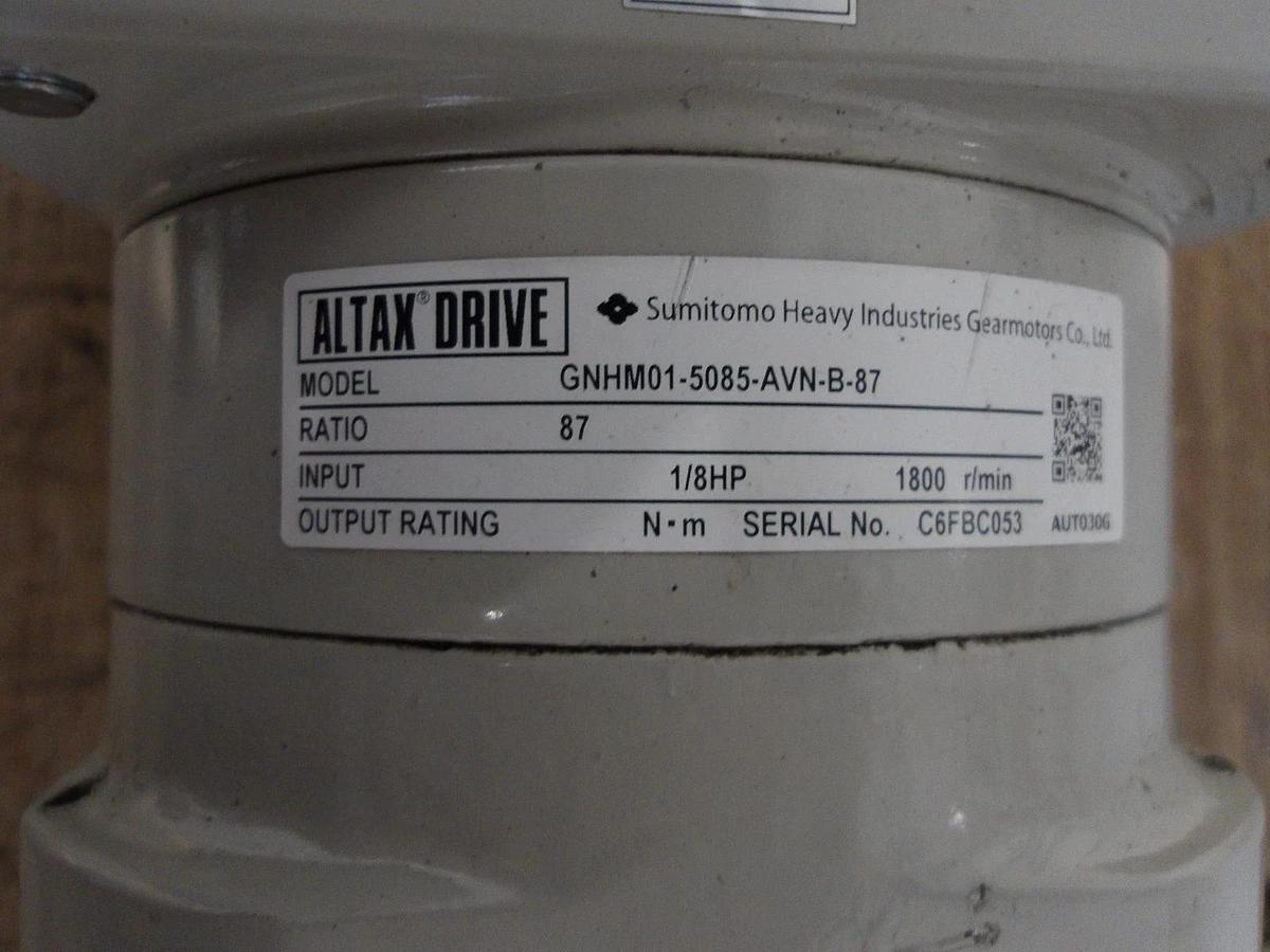 Used SUMITOMO ALTAK TC-FV/FB DRIVE UNIT, 1/8 HP, RATIO 87:1, #721155G USED
