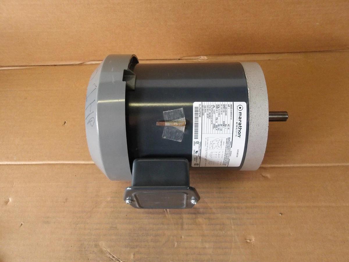 Used MARATHON 1 HP AC MOTOR, FR 56C, 1725 RPM, 208-230/460 V, #114900G NEW