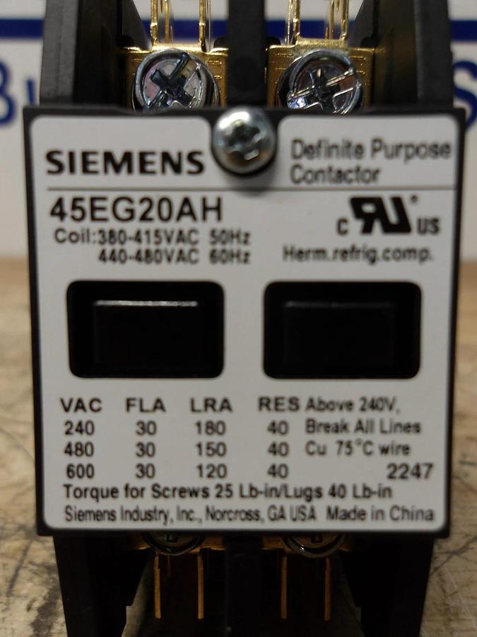 SIEMENS 45EG20AH DEFINITE CONTACTOR 30/40 A, #5291210G NIB