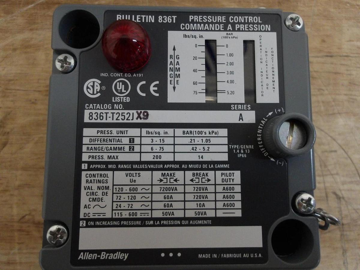 ALLEN BRADLEY 836T-T252JXP PRESSURE CONTROL SWITCH, #3191038G NIB