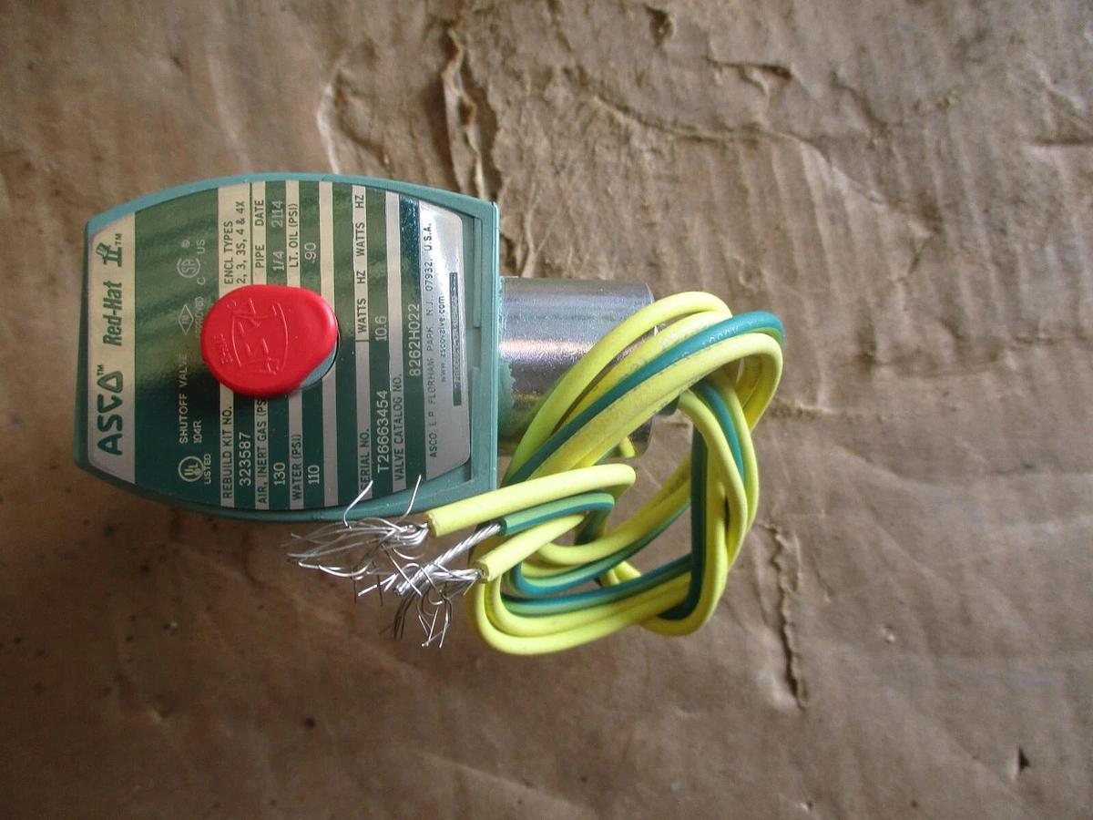 ASCO RED-HAT II 1/4" BRASS SOLENOID VALVE 8262H022, #49327J NIB