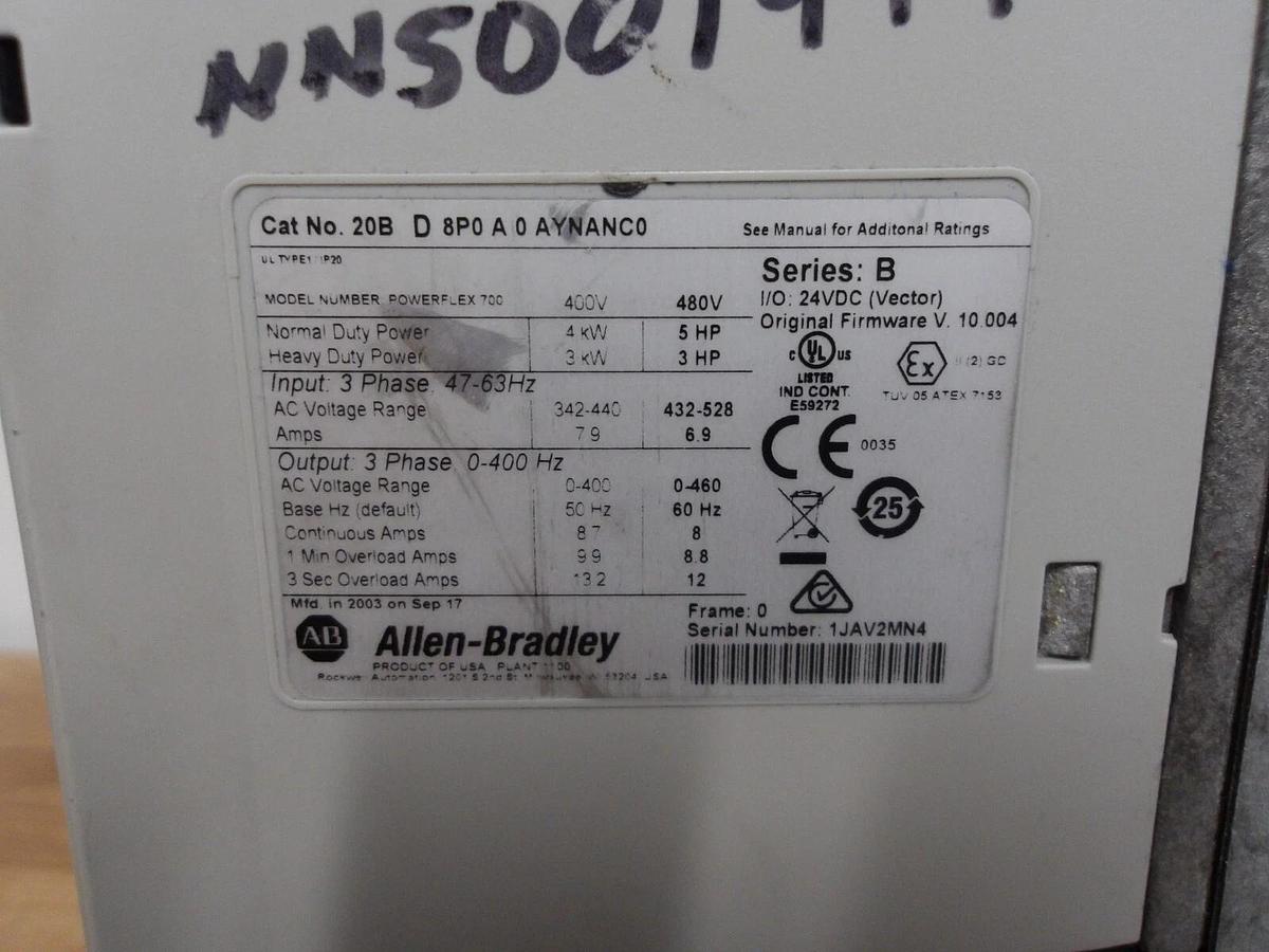 Used ALLEN BRADLEY POWERFLEX 700 CONTROLLER 5-3 HP, #217205G NEW