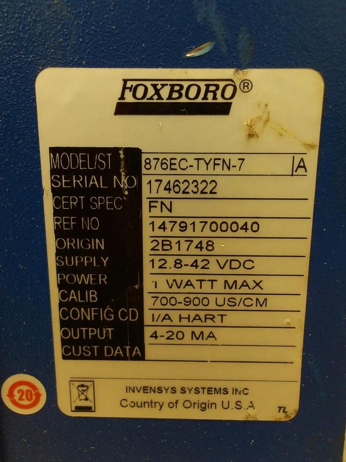 Used FOXBORO 876EC-TYFN-7 TRANSMITTER, 12.8/24 V, #6161048G USED