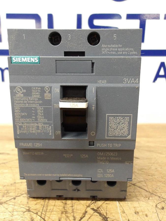 SIEMENS 125 AMP BREAKER 3VA4112-6ED34, #1126845G NIB
