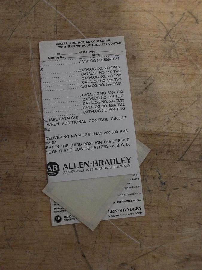 ALLEN BRADLEY 500-AOD930 AC CONTACTOR, SIZE 0, #520219G NIB