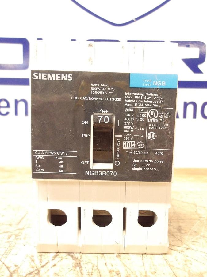 Used SIEMENS 70 AMP BREAKER 480/277 V, #781041G NEW