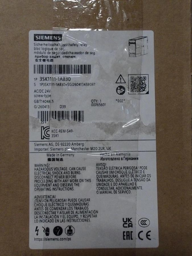 SIEMENS 35K1111-1AB30 SAFETY RELAY 24 V, #715912G NIB