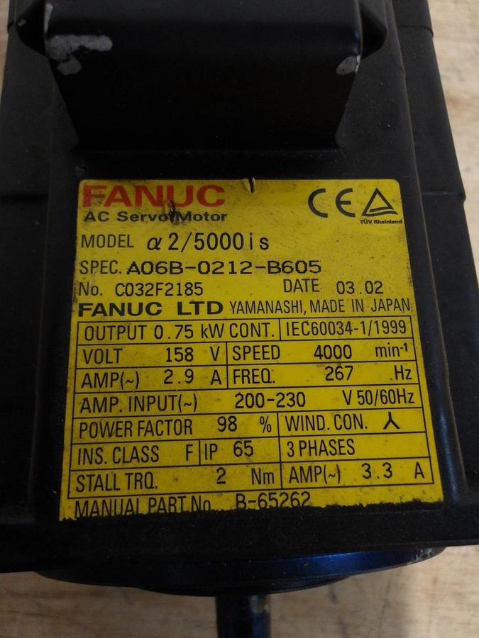 Used FANUC A06B-0212-B605 AC SERVO MOTOR, 4000 RPM, #5141053G REMANUFACTURED