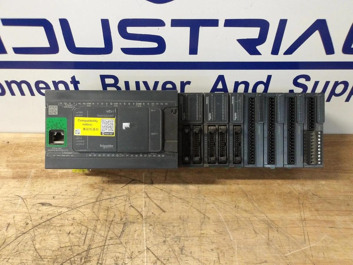 Used SCHNEIDER MODICON TM241CEC24T LOGIC CONTROLLER & 7 CARDS, #331135G USED