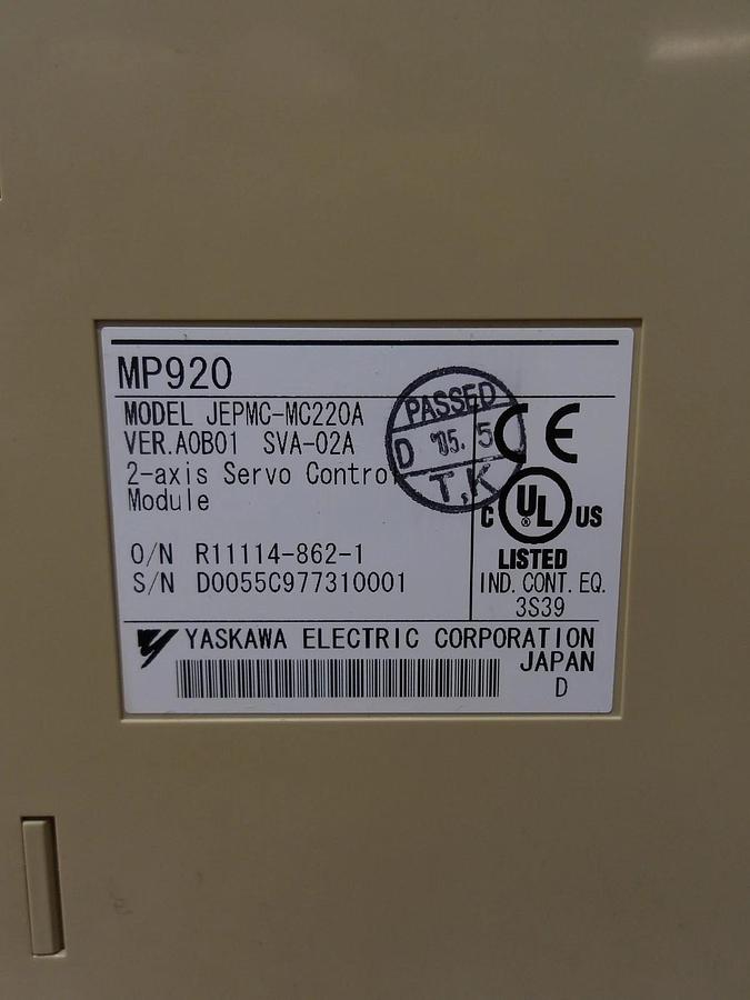 Used YASKAWA SVA-02 SERVO CONTROL MODULE JEPMC-MC220A-2AXIS, #1229914G USED