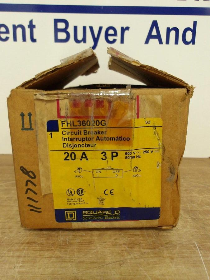 SQUARE D 20 AMP BREAKER 600/250 V, #2211225G NIB