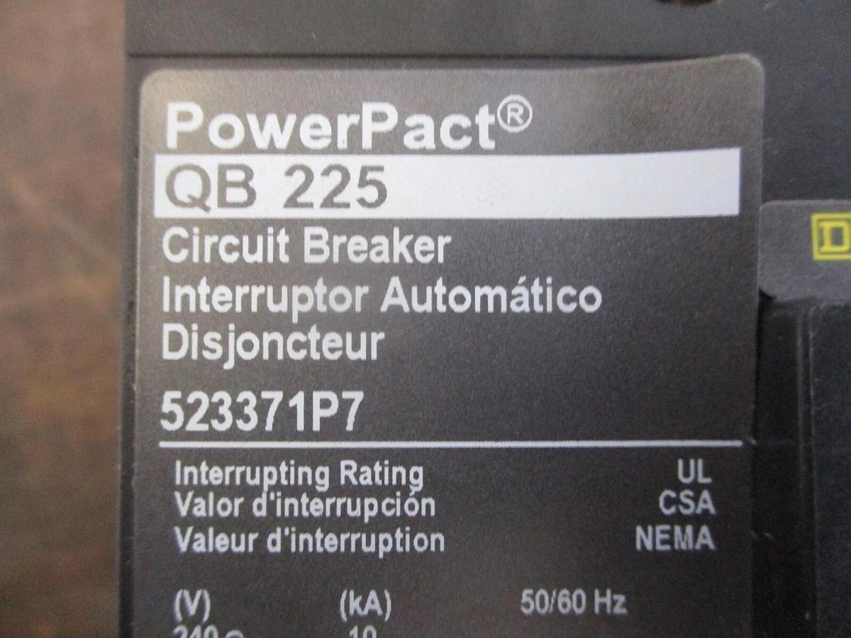 SQUARE D 225 AMP POWERPACT CIRCUIT BREAKER QB225, #114117J NIB
