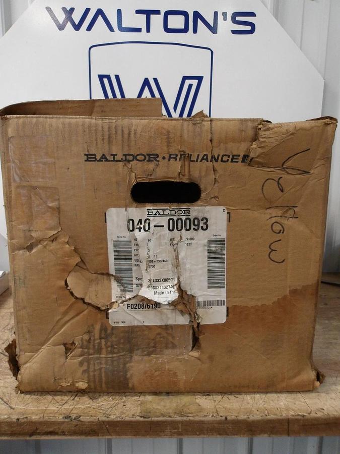 Used BALDOR RELIANCE 3 HP MOTOR, 1750 RPM, 182T FR, 208-230/460 V, #691012G NEW