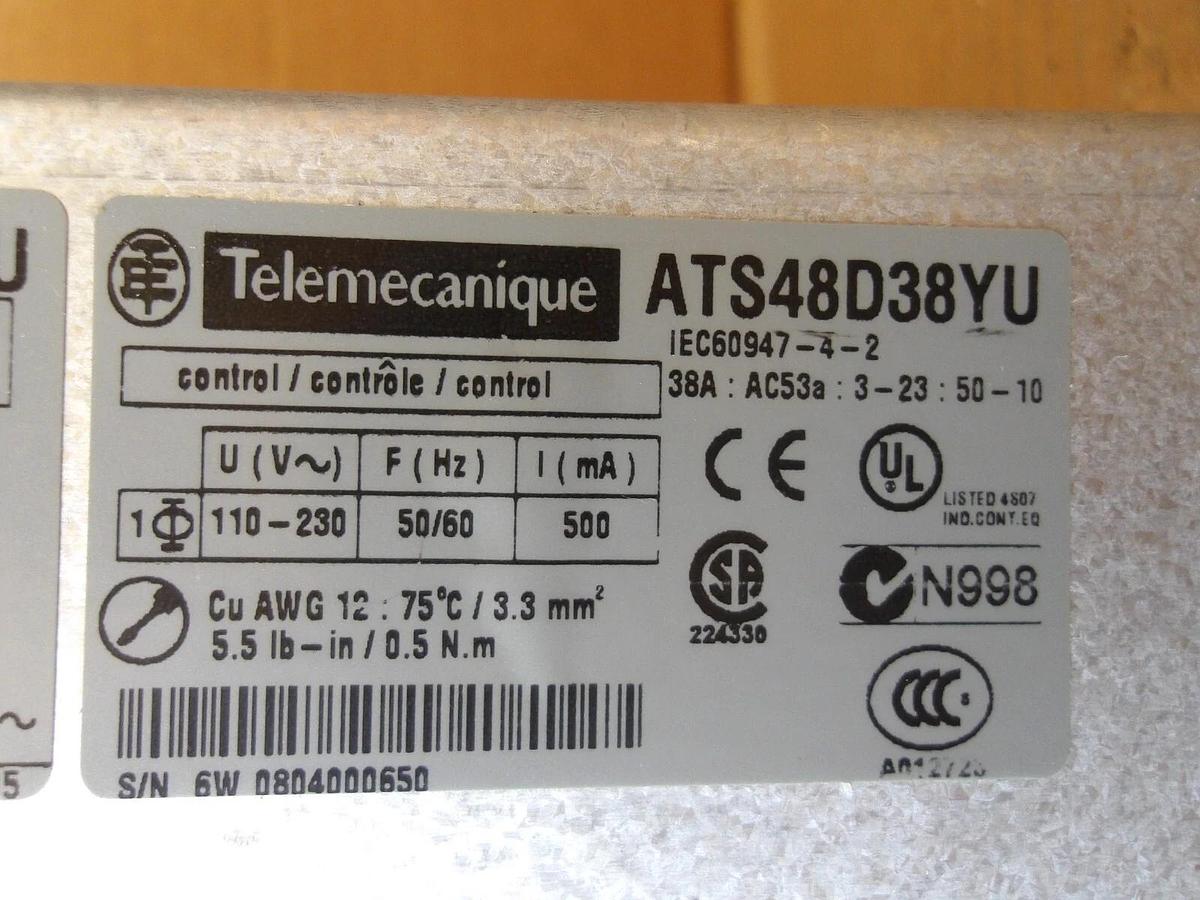 Used TELEMECANIQUE ATS48D38YU ALTISTART SOFT START, #1112135G USED
