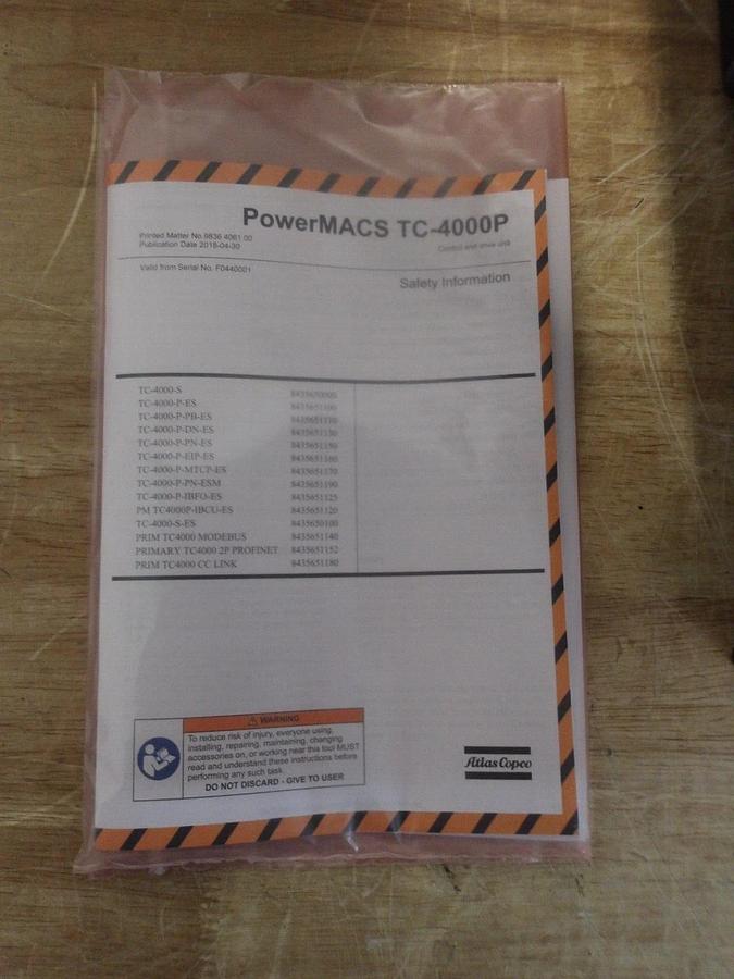 ATLAS COPCO POWER MACS TC-4000-S NUTRUNNER CONTROLLER, #326 NIB