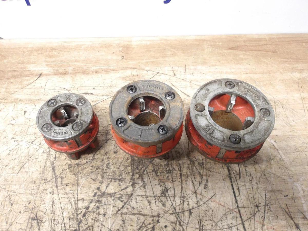 Used RIDGID PIPE DIES 1/2", 1", 1-1/4" (ASSORTED LOT OF 3) #3111225G USED