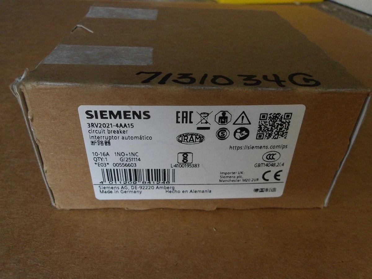 SIEMENS 3RV2021-4AA15 CIRCUIT BREAKER 10/16 AMP, #7131034G NIB